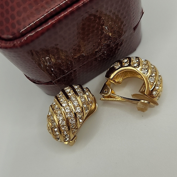 Dior Vintage Pave Crystal Huggie Clip-On Earrings. - Picture 5 of 13